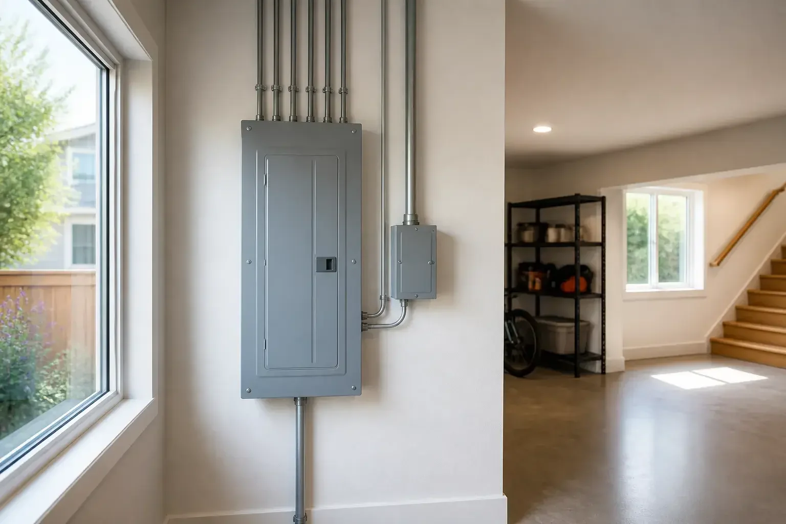 Finished residential electrical upgrade with a clean modern panel area.