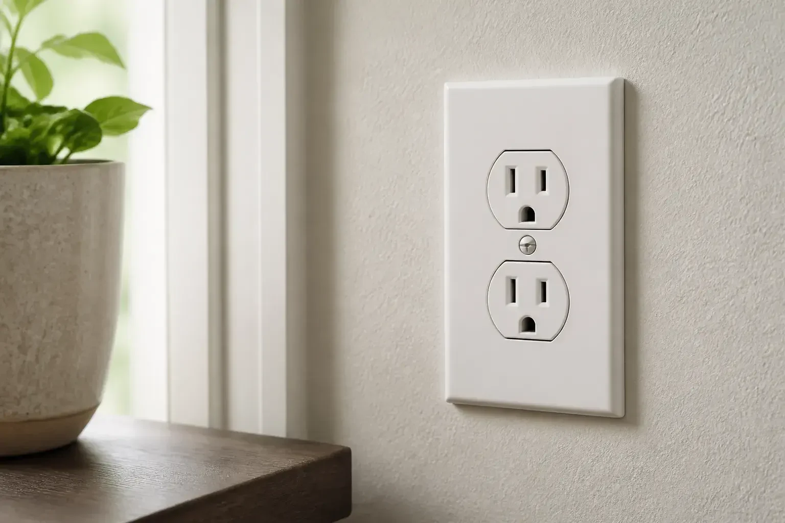 Finished outlet replacement with a clean wall plate.