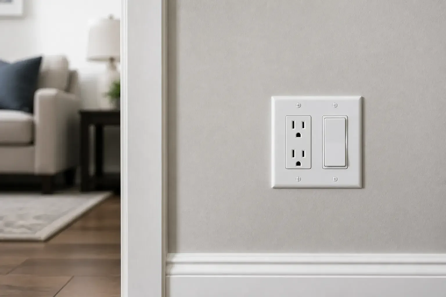 Repaired outlet and switch area in a finished home.