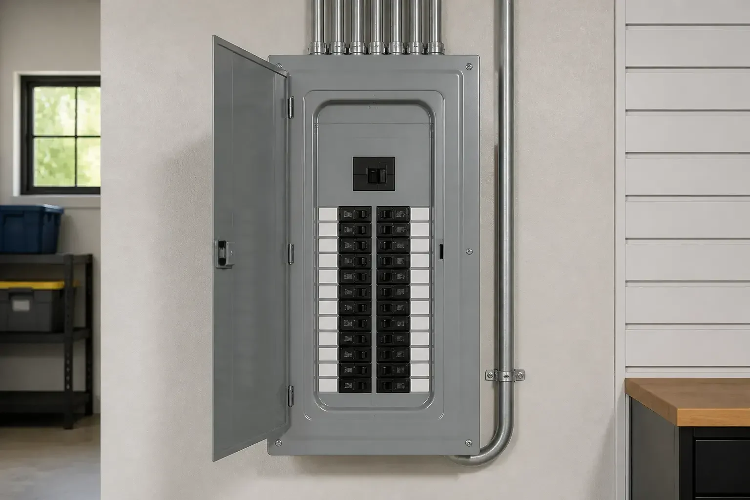 Clean modern electrical panel after an upgrade.